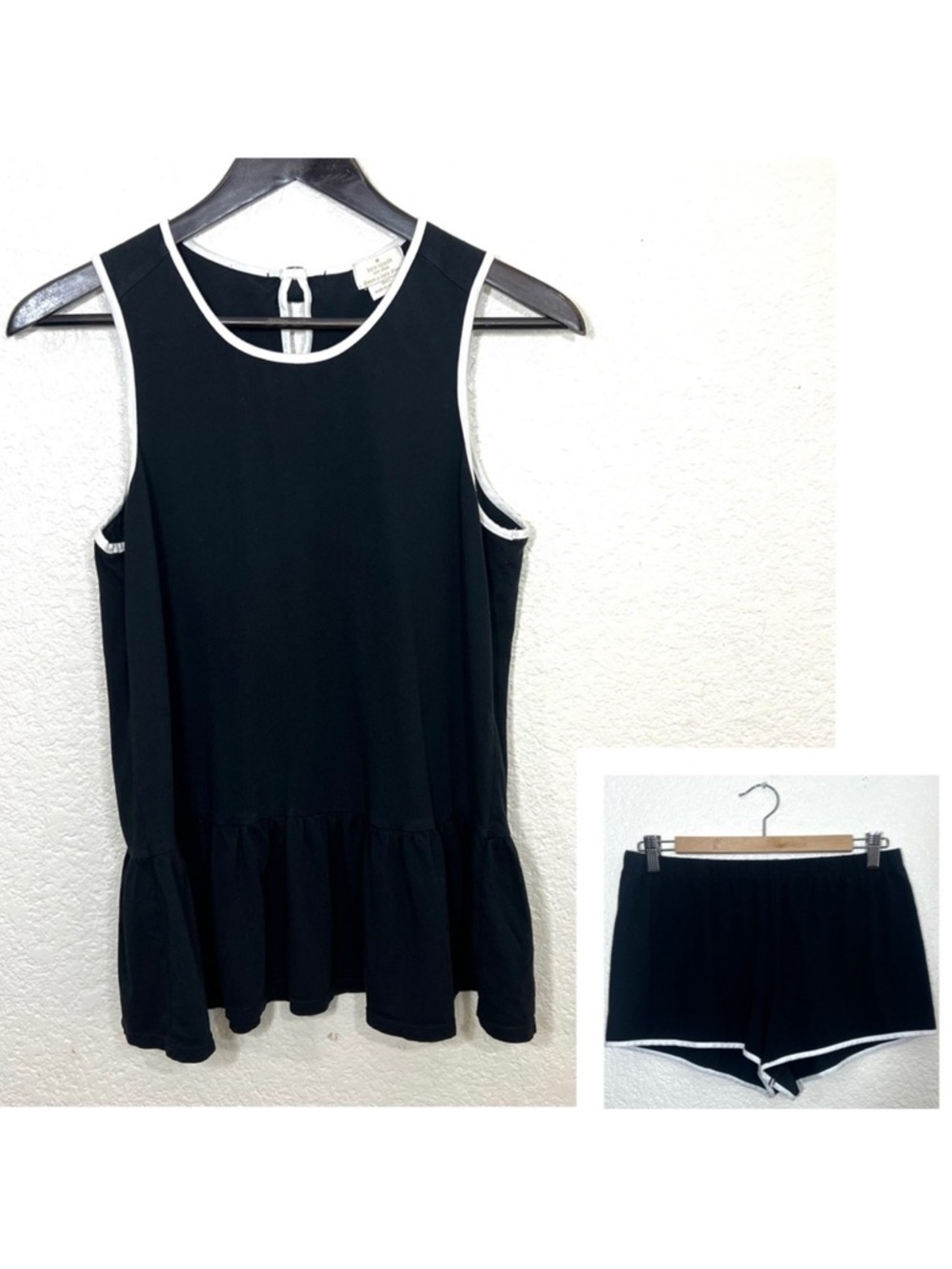 Kate Spade Pajama Intimate Set Peplum Sleeveless Top Shorts Black Size S
